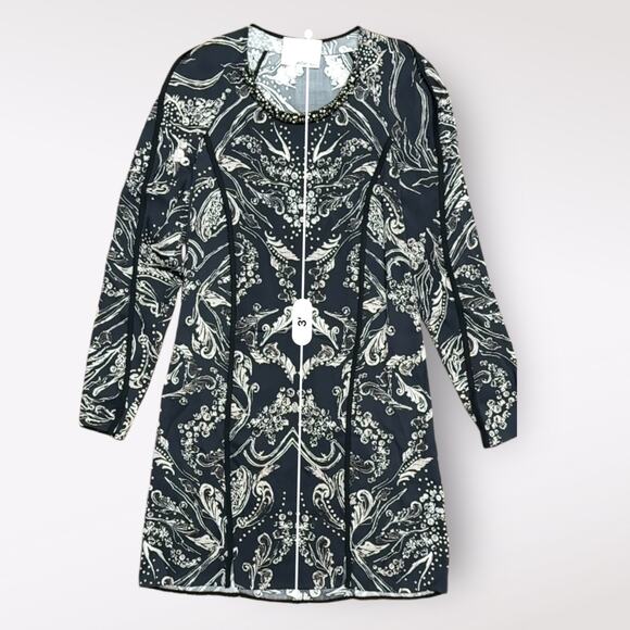 3.1 Phillip Lim Black and White Beaded Collar Long Sleeve Silk Dress Size 4 - Picture 4 of 7